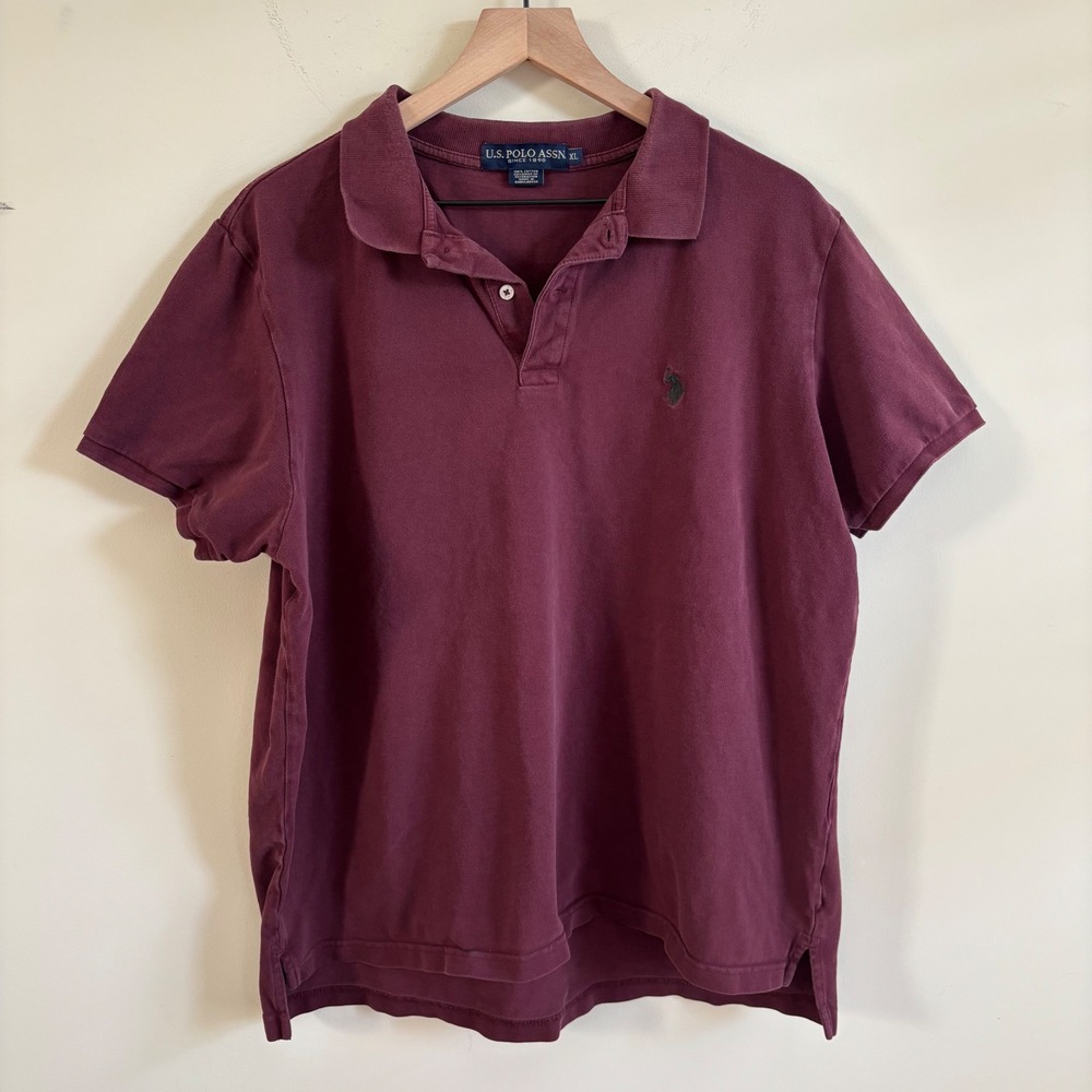 US Polo Assn Mens XL Burgundy Maroon Cotton Pique Short Sleeve Polo Shirt Logo